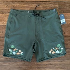 Roark Green Athletic Shorts with Tropical Print